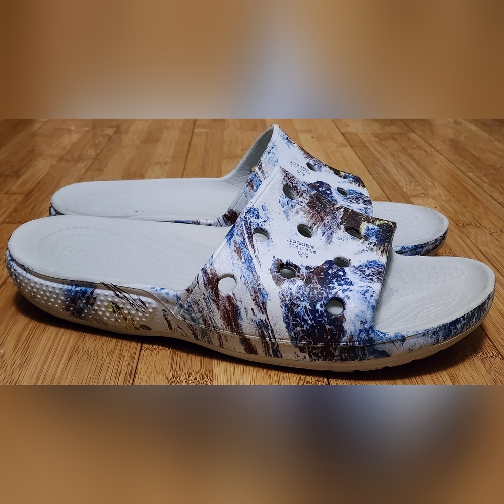 Crocs Realtree Aspect Camo Waterproof Blue Slides Sandals Mens 8 Womens 10 Walk